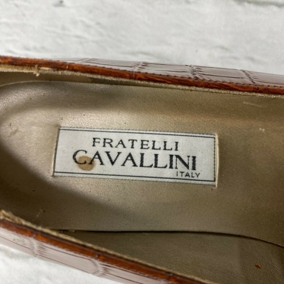 Fratelli Cavallini Womens Shoes 10M Brown Loafers Croc Print Leather NWOT - Picture 6 of 9